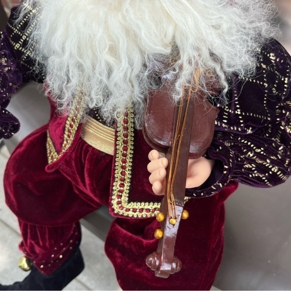 Costco Kirkland Velvet 14" Santa w/Fiddle Shelf Sitter Christmas Decor Mantel - Picture 9 of 16